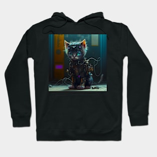 cute futuristic robot-cat cyberpunk kitten Hoodie